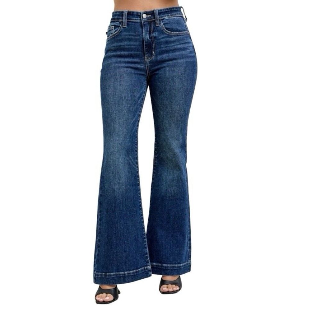 NWT Judy Blue Size 18W High Waist Trouser Flare Jeans Dark Wash 82637 Stretchy